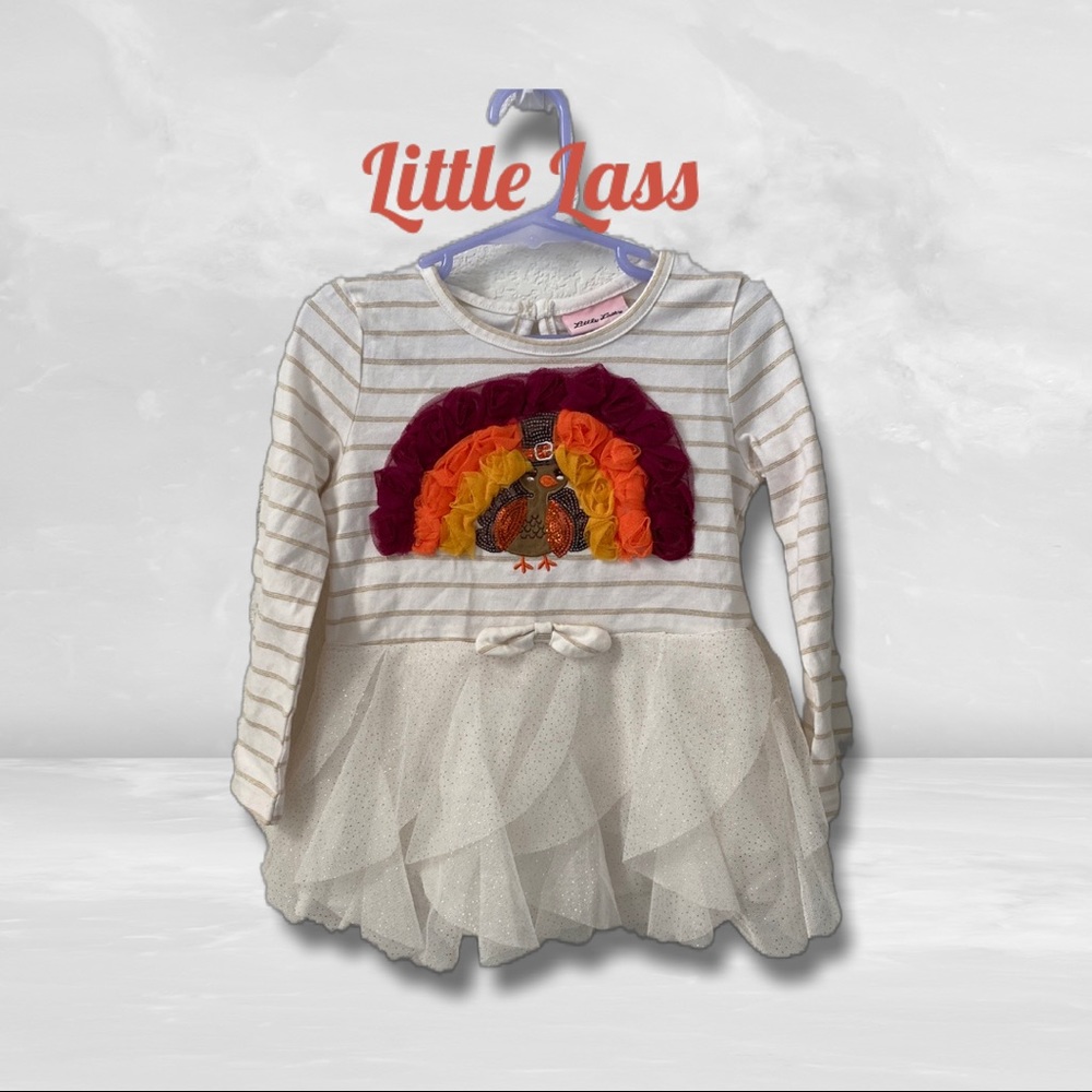 Little Lass Thanksgiving Turkey Longsleeve Tulle Shirt